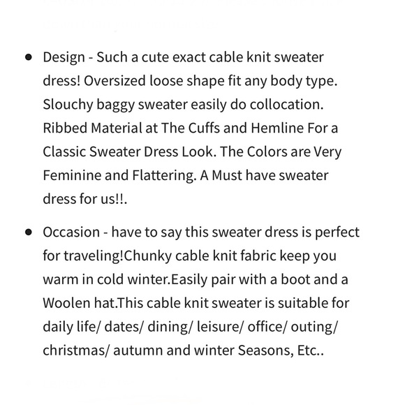 Anrabess Oversized Cable Knit Sweater Dress Women’s Small Chunky Knit Irish - Picture 12 of 12